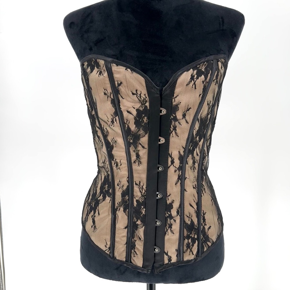 Leg Avenue Black Satin Lace Up Corset Tube Top Bustiers Support Boning Women's M